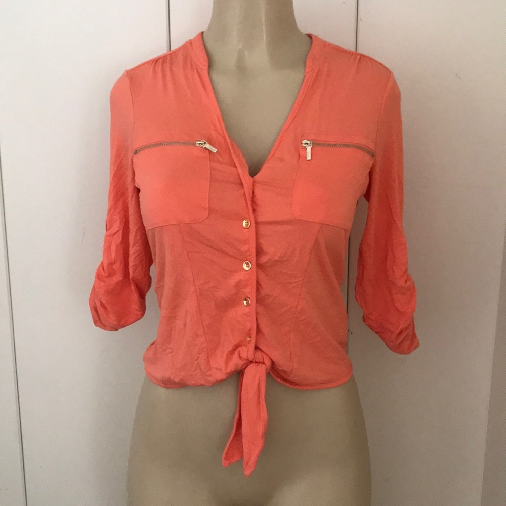 Bebe peach orange shirt XS